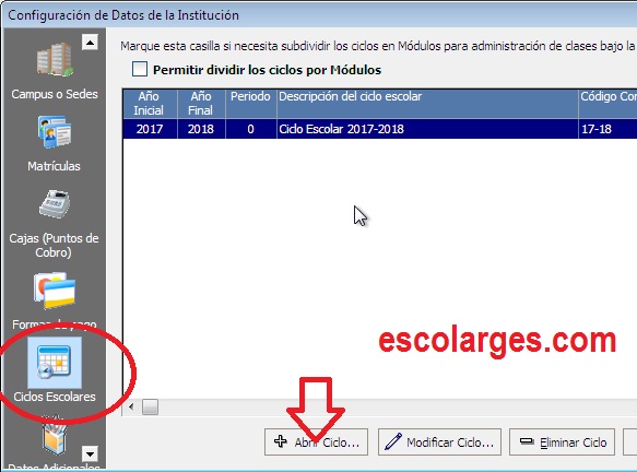 Ciclos escolares en Escolar GES