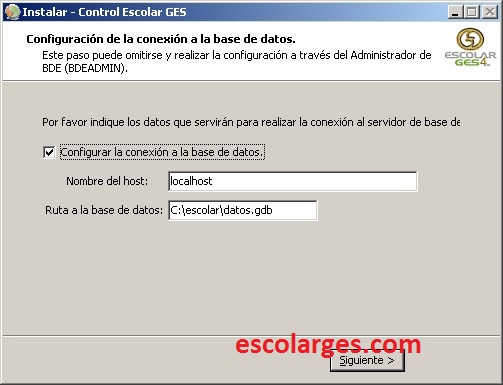 Conexión a base de datos de Escolar GES