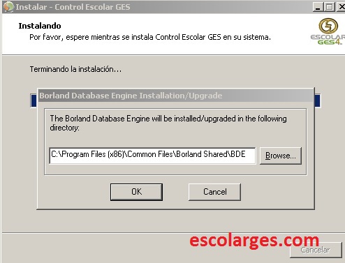 Borland Database Engine instalación de Escolar GES