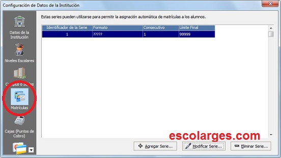 Menú de matrículas en Escolar GES